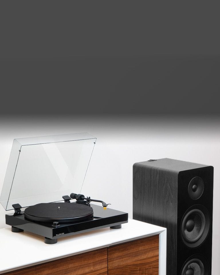 RT80 Classic High Fidelity Vinyl Turntable with Ai81 Elite Powered 2-Way Floorstanding Tower Speakers