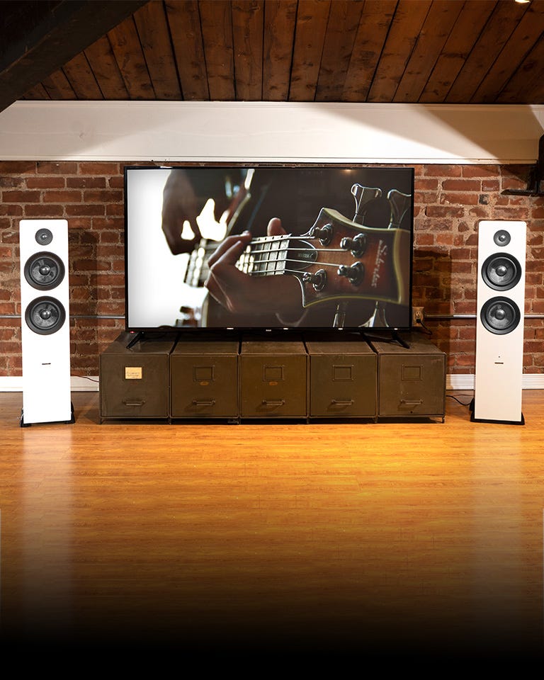 Stereo sound of Ai81 Elite Powered Floorstanding Speakers